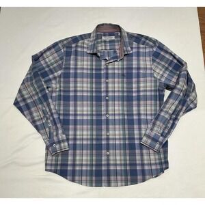 Tommy Bahama The Newport Coast Shirt Mens Large Blue Plaid Flip Cuff Casual